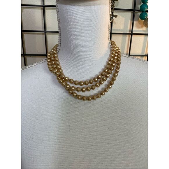 Vintage Multi Strand Champagne Pearl Choker Necklace Magnetic Closure - Picture 12 of 12